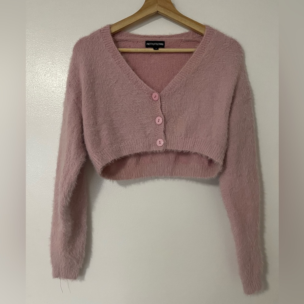 Pretty little thing pink fuzzy cardigan size small